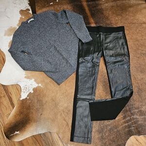 Ralph Lauren Polo Soft Lambskin Black Leather Pants Oversized Tunic Sweater 8 M